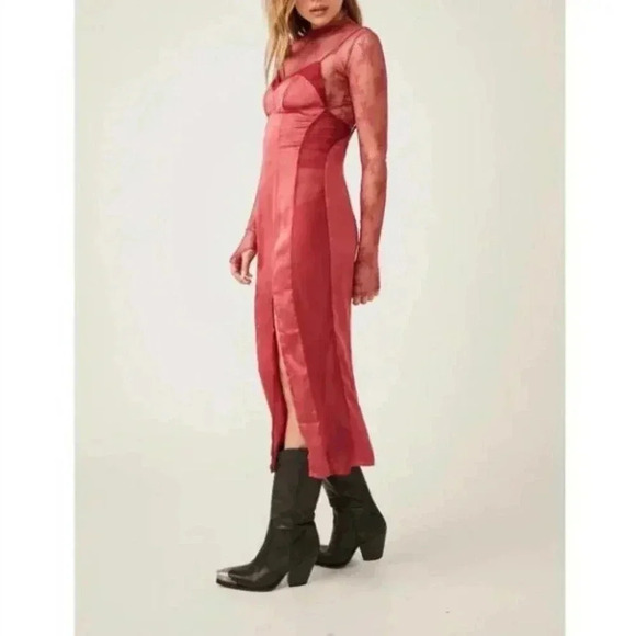 Free People City Cool Midi Slip Dress Venetian Red Size L NWT $98 GORGEOUS - Picture 9 of 16